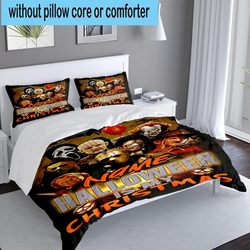 Custom Name 3PCS Halloween Horror Christmas  Bedding Set Including 1pc Duvet Cover And 2pcs Pillowcases for Bedroom, Dormitory Gift Home Decor