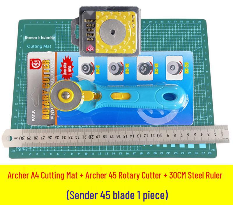 Leather & Rubber Cutting Tool Set: Rotary Cutter, Taper Ruler, Trapezoidal Ruler, and Cutting Mat