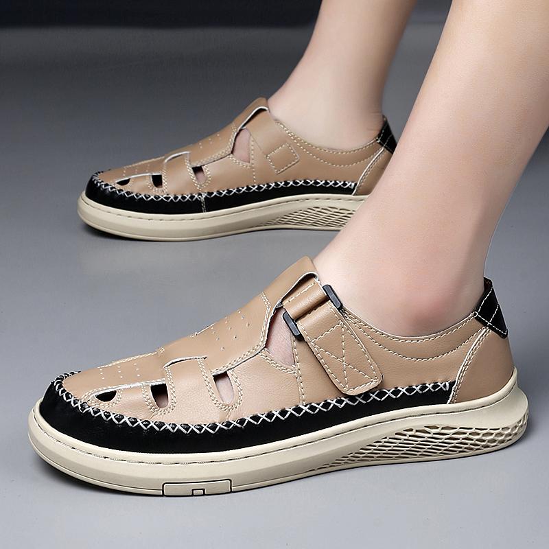 New Anti-collision Toe Men's Sandals Hot-selling Leather Beach Shoes Comfortable Roma Footwear Male Casual Summer Flats Sandaly