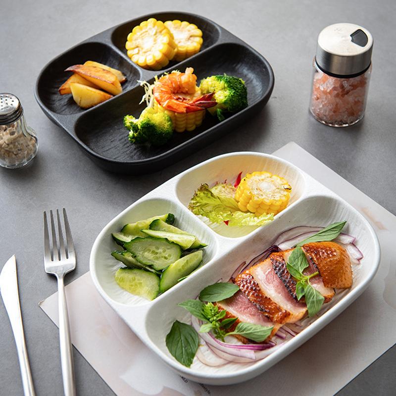 Ceramic Portion Regulation Plate With 3 Compartments Divided Breakfast Dinner Plate Appetizers Platter Dessert Serving Dish