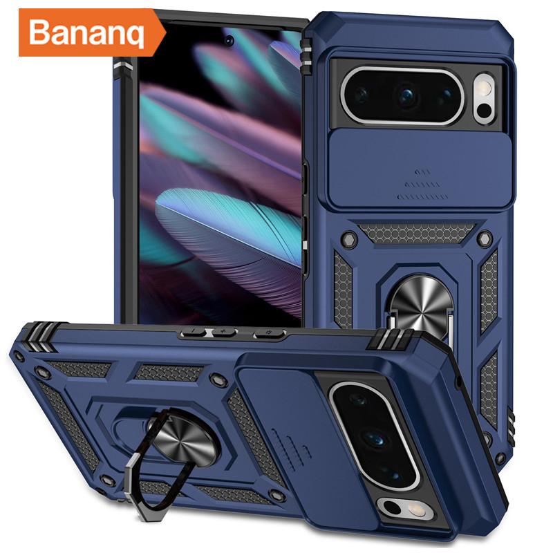 Bananq Custodia Armatura Antiurto in Metallo con Anello da Dito per Google Pixel 9 8 7 6 Pro 8A 7A 6A Supporto Magnetico da Auto Copertura per Telefono