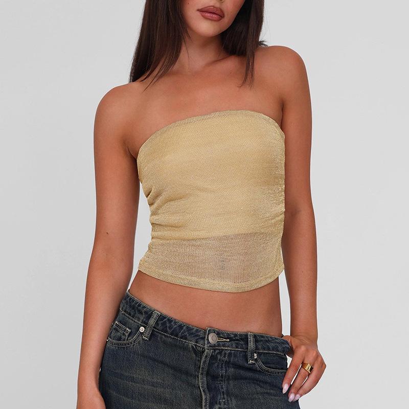 

Women s Strapless Patchwork Top - Trendy Solid Color Fashion Medium