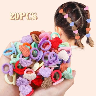 20pcs/set Cute Kids Elastic Heart Hair Bands for Baby Girls Sweets Rubber Band Scrunchie Hair Ties Children Hair Accessories