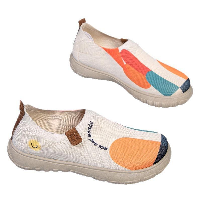 Mom Lazy Casual Shoes Breathable Loafers Beijing Flying Weaving Painted Travel Fashion One Pedal Women's Shoes