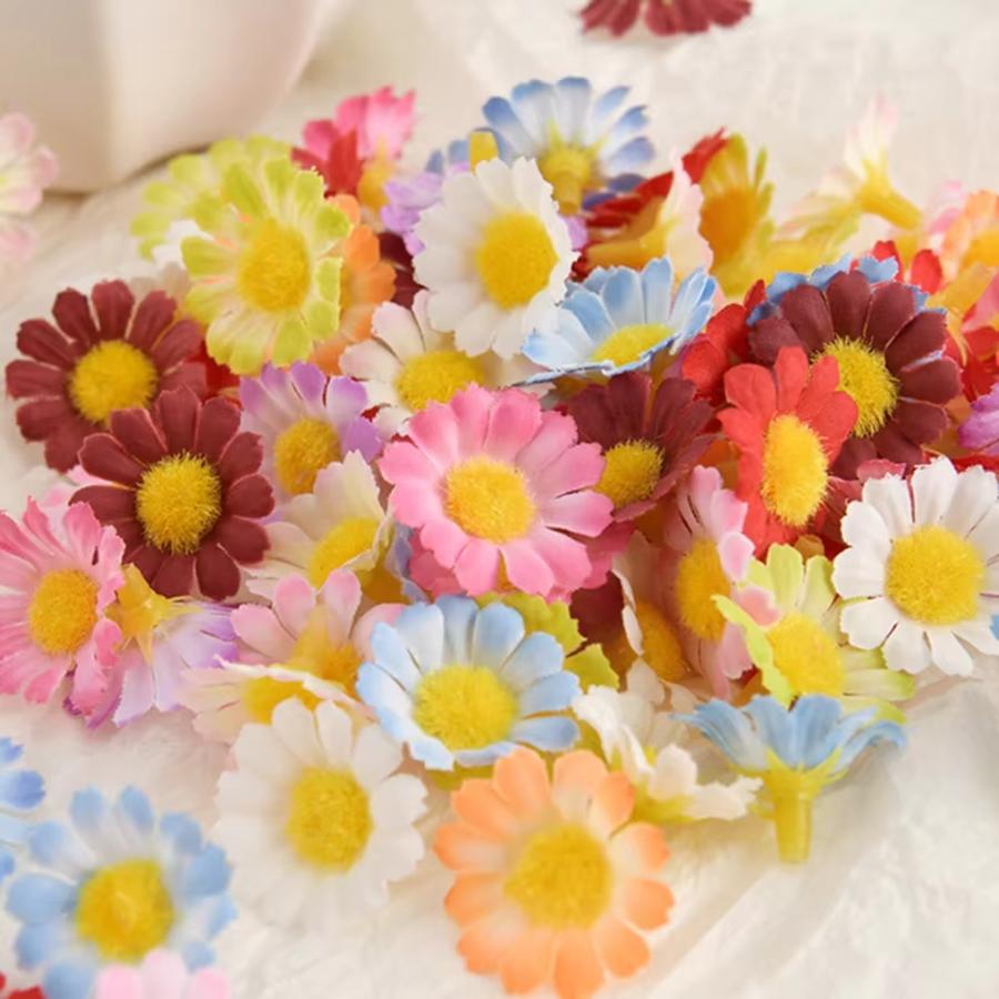 50/100pcs Artificial Flowers Sunflower Silk Daisy Head Festival Home Yard Wedding Decor DIY Scrapbook Fake Plant Festival Wreath