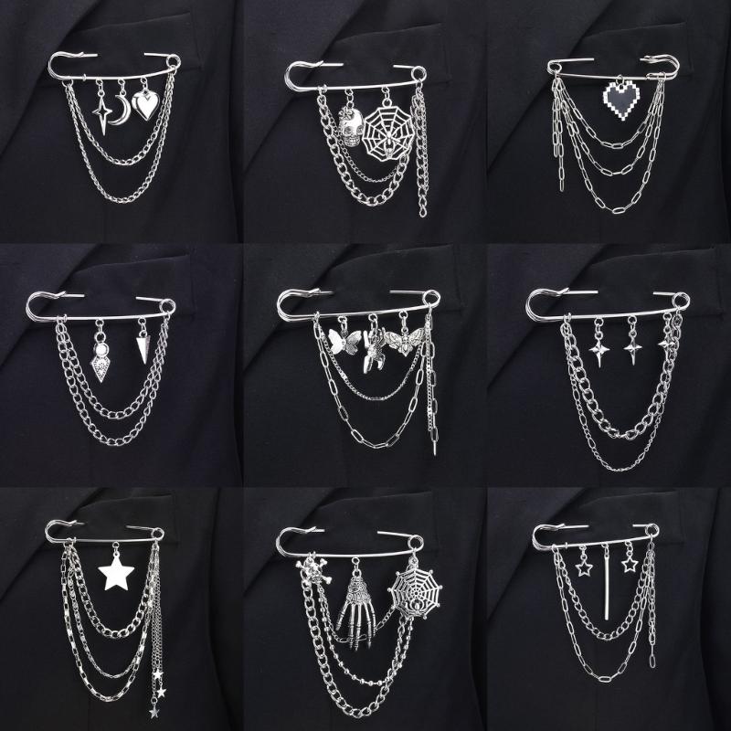 Modern Chain Lapel Pin Ornament Statement Style Badge Chain Pendant Brooches