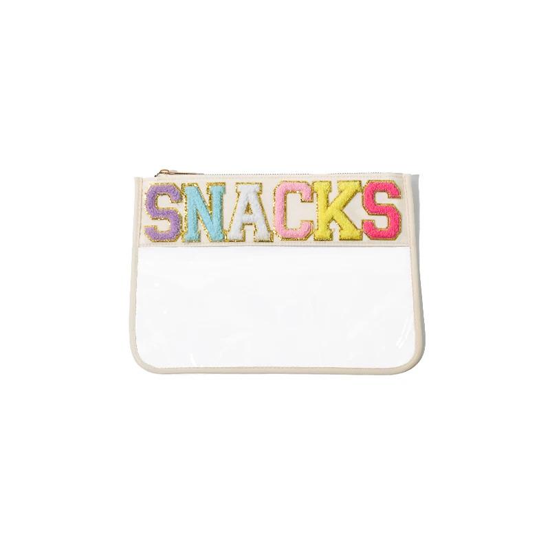 Transparent PVC Embroidery Cloth Stickers Travel Waterproof Cosmetic Bag Creative Letters Patch Handheld Makeup Organizer