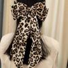 Vintage Leopard Print Bowknot Hairpin Long Ribbon Back Head Spring Clip Ponytail Headwear for Women Elegant Versatile Hairpin
