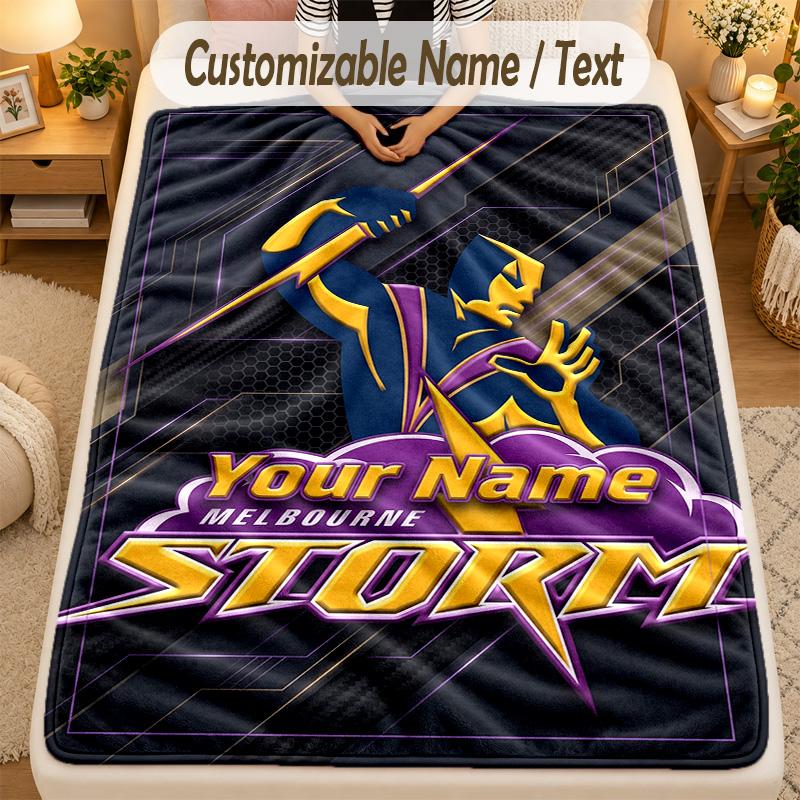 Flanelová deka Melbourne Storm Vlastní jméno Text Personalizovaná Měkká Teplá Přehozová deka Dekorace domu Dárek