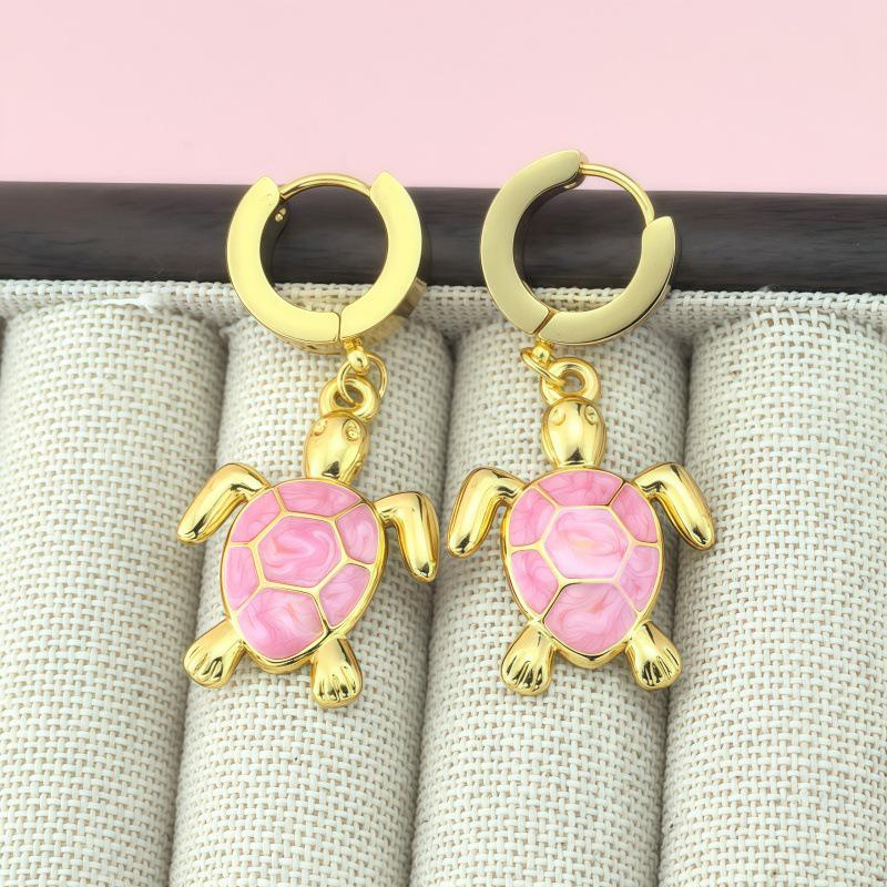 

Charming Sea Turtle Dangle Earrings: Trendy Ocean-Inspired Drip Oil Design for Women