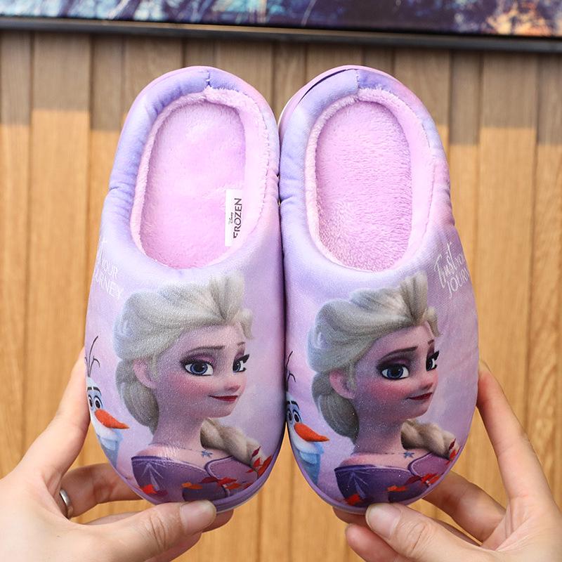 Frozen Elsa Princess Non-Slip Cotton Slippers for Girls - Warm Plush Home Slippers for Autumn/Winter