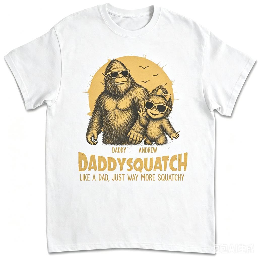 Squatchy Papa Personalized Shirt Funny Bigfoot Papa Shirt 2026 Summer Unisex Unisex 100Cotton Street Wear Y2K Oversized Tshirt