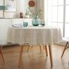 Round Tablecloth Cotton Linen Tassel Table Cover For Kitchen Dinner Table Decora Solid Color Dust-Proof Shrink-Proof Tablecloth