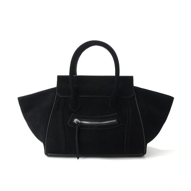 Pravá kůže Taška s obličejem Smiley Dámská Matná hovězí Kůže Velká kapacita Tote Do práce Ruční křídlo Módní Jednoramenná Crossbody