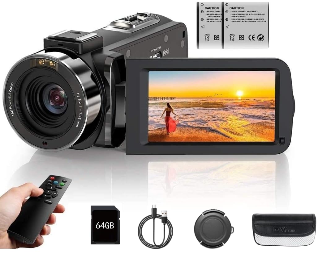 

4K Video Camera with 80 Million YouTube 18x Digital IR Infrared Night Vision Vlog Pause LED Fill Remote 64GB Extra SD Card Japanese Instruction Manual