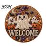 Beginner Friendly Door Sign Kit Halloween Faux Pearl Kit, Ghost Skull Skeleton Cat Welcome Decorative Painting Crafts Handmade Arts for Wall