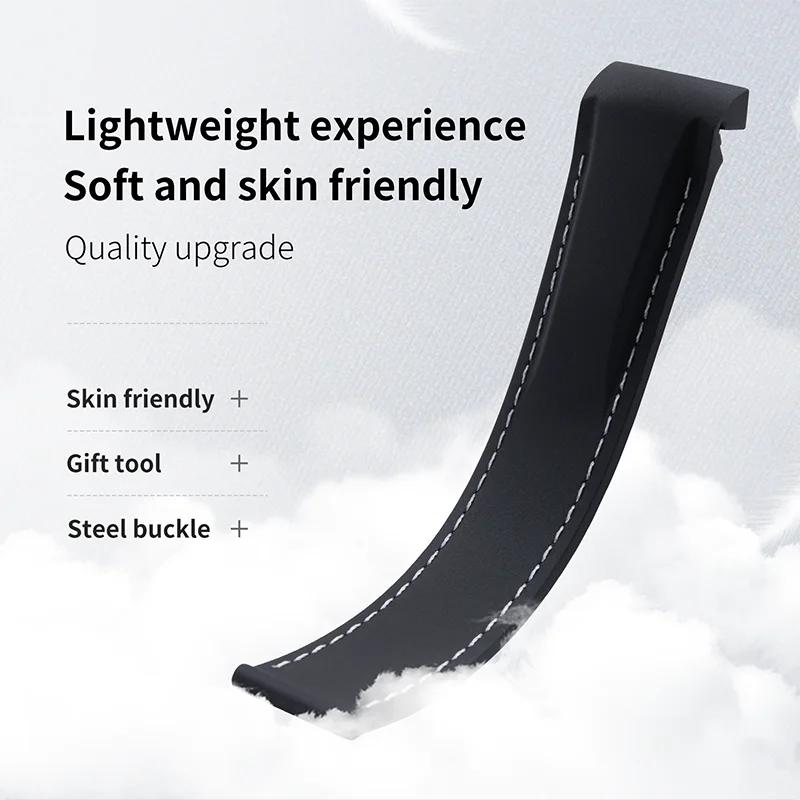 20mm 22mm Curved End Soft Rubber Wristband For Moon Swatch Strap For Omega 300 SEAMASTER 600 PLANET OCEAN Watchband Accessories