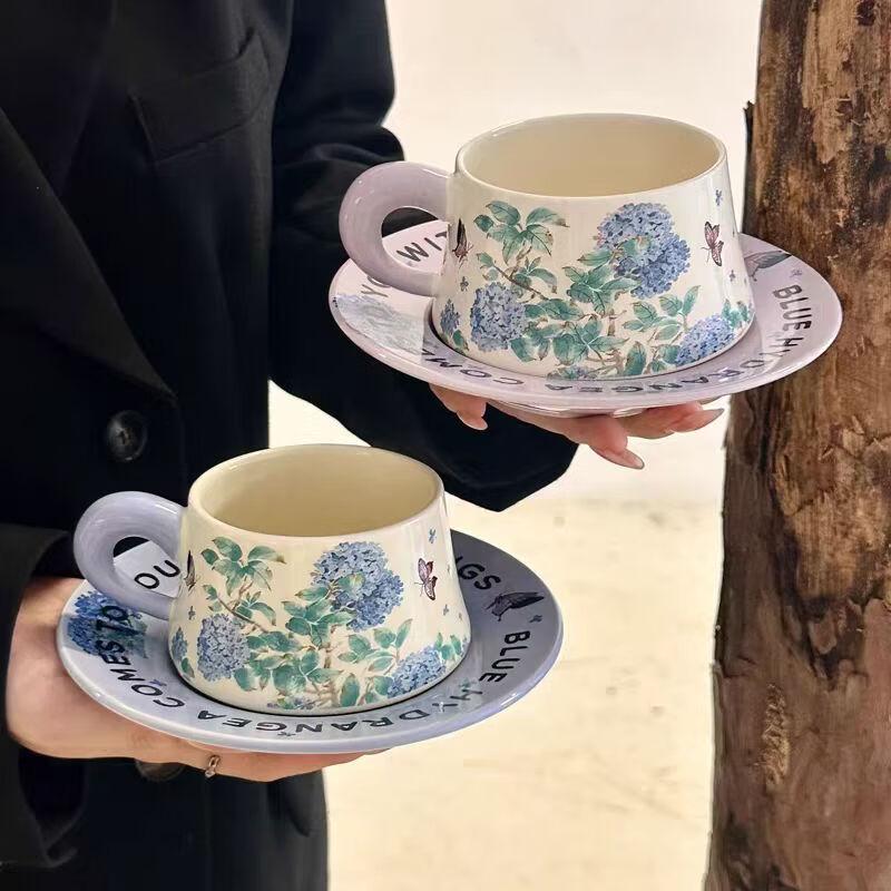 OLOEY Endless Summer Hydrangea Ceramic Coffee Cup Set