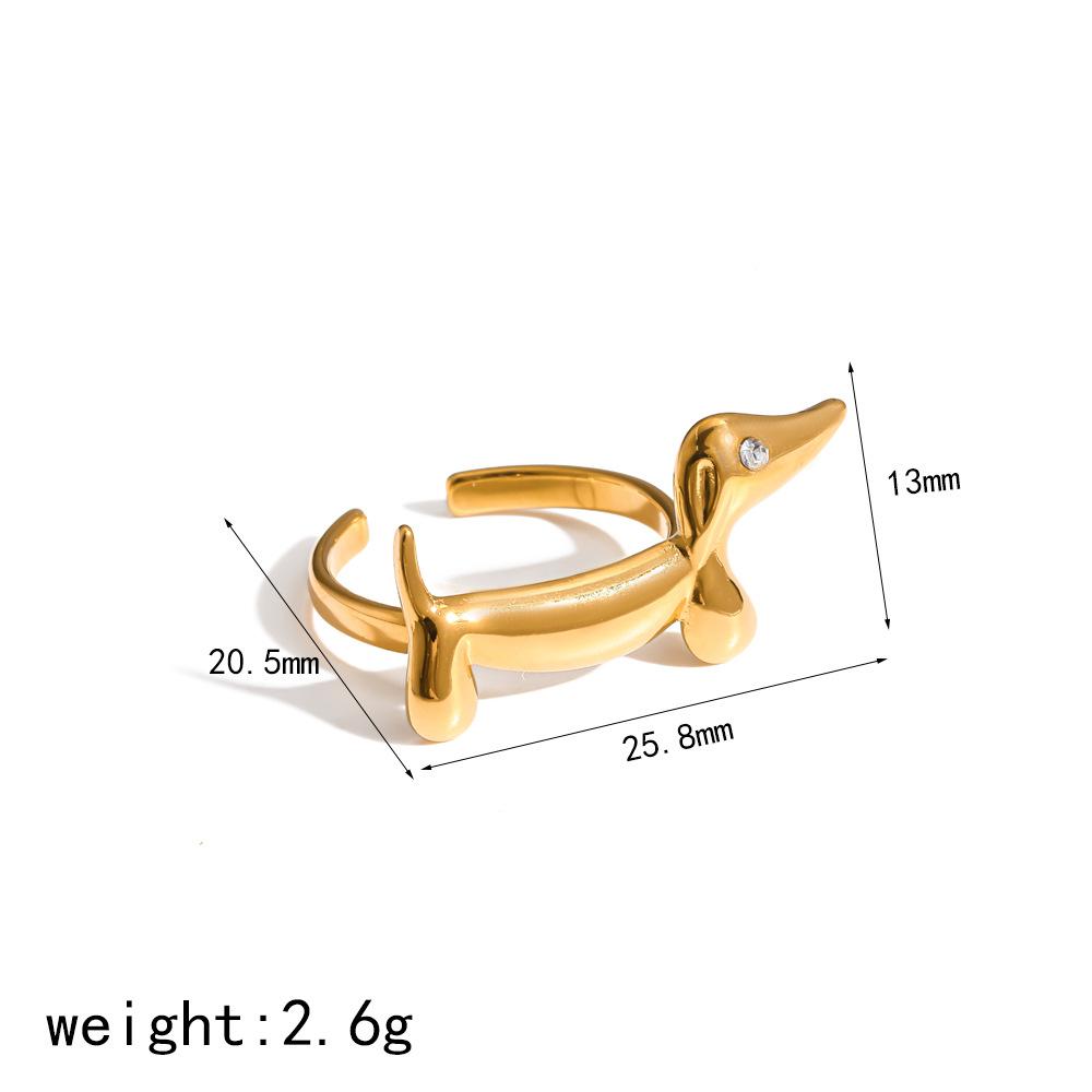 18K Gold-Plated Stainless Steel Dachshund Pendant Ring Necklace Earrings for Women Tarnish Free Waterproof Antihistamine Jewelry