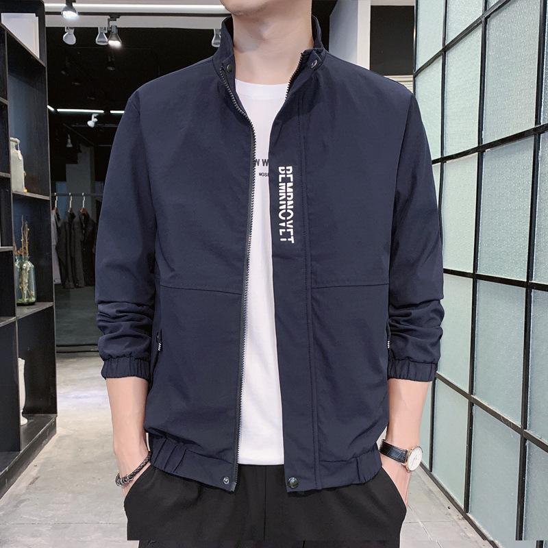 Vår- och höstjacka Koreansk version Herr Enkel Mode Casual Stiligt och Smalt Lös Ståkragejacka