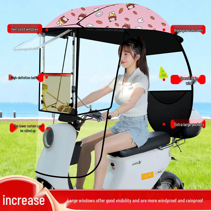 Electric Vehicle Canopy Tent: Windproof, Rainproof, Sunshade for Three-Wheelers with All-Around Windows