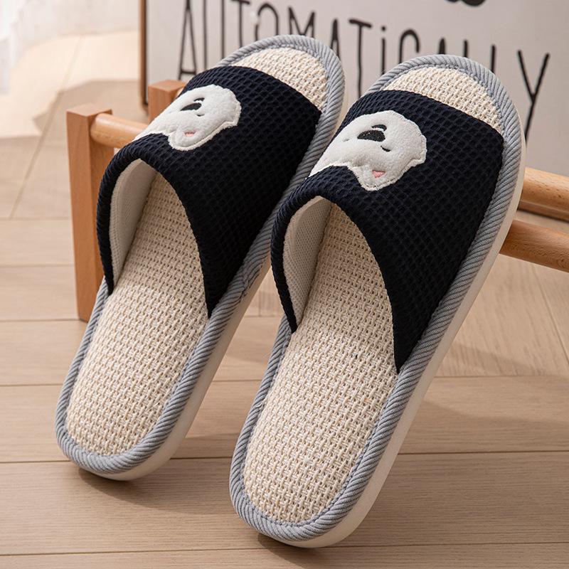 Linen breathable slippers women's four seasons indoor home non-slip deodorant silent soft bottom couple household floor mopping men