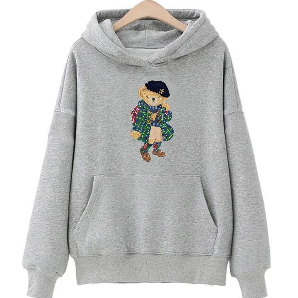Felpe con cappuccio da donna alla moda con stampa di orsetti carini, felpe invernali in pile comode e casual a maniche lunghe, pullover oversize