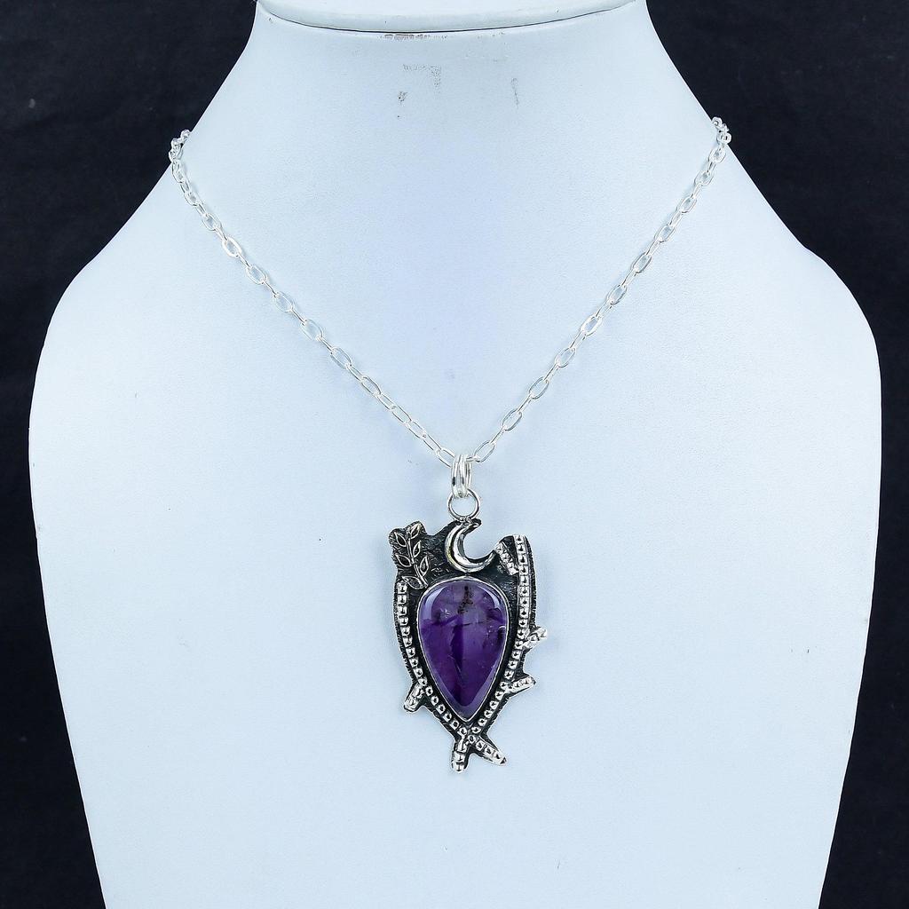 Natural Amethyst Gemstone Silver Pendant In 925 Sterling Silver- Handmade Design, Everyday Wear Jewelry, Unique Pendant Wadding Gift