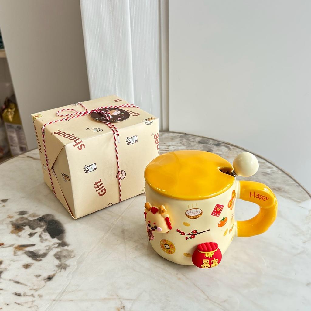 New Year's Day Gift for Girls Year of The Dragon Cup Small Gift for Best Friends Girlfriend Practical Water Cup Creative Gift Box Mug