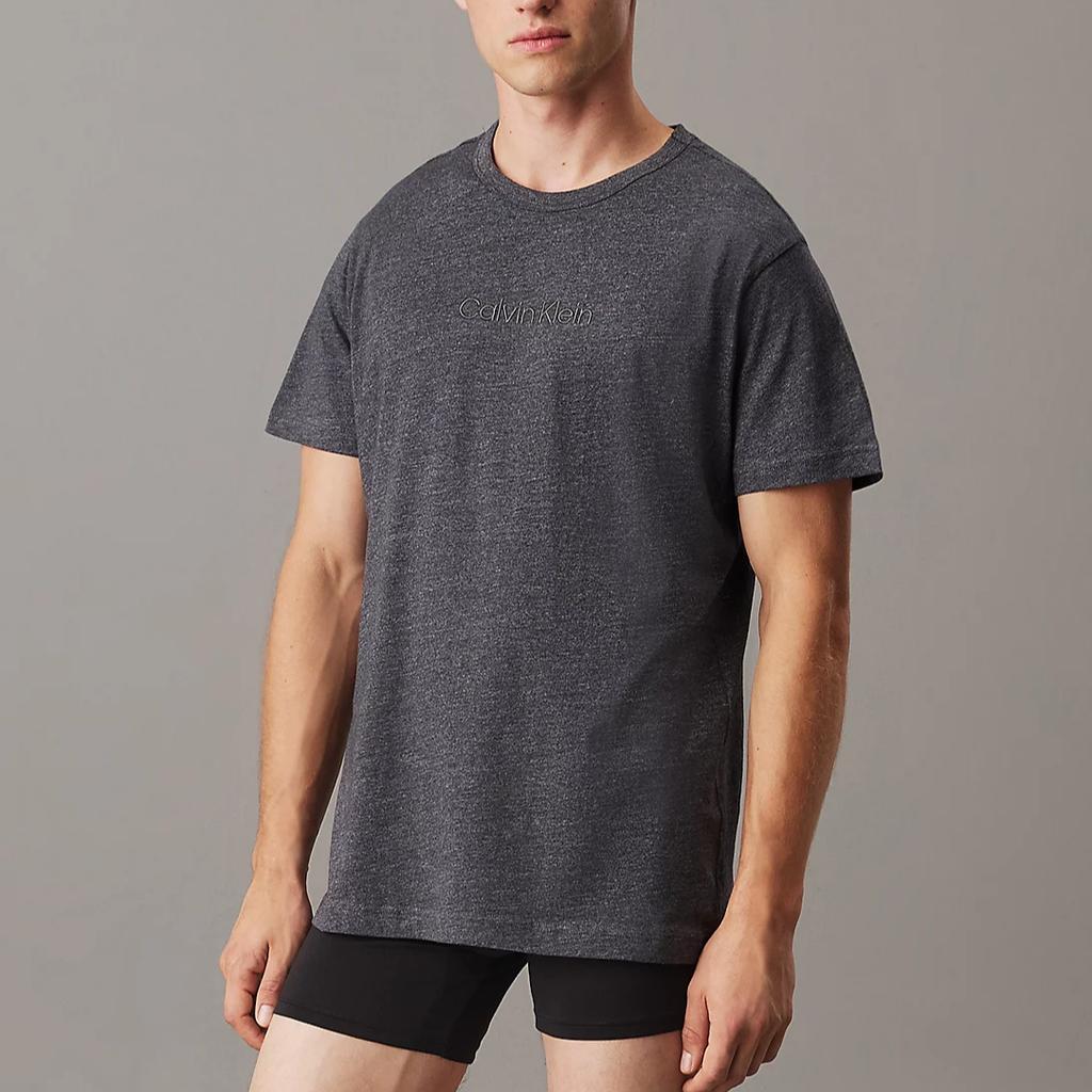 Calvin Klein Embroidered Letter Comfortable Casual Round Neck Short Sleeve Pajama Top Men Tops Dark-Gray Mixed-Color 000NM2748E-QQ0