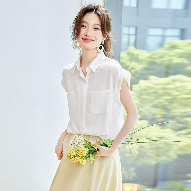 La Chapelle Women s Flutter Sleeve Short-Sleeve Blouse L