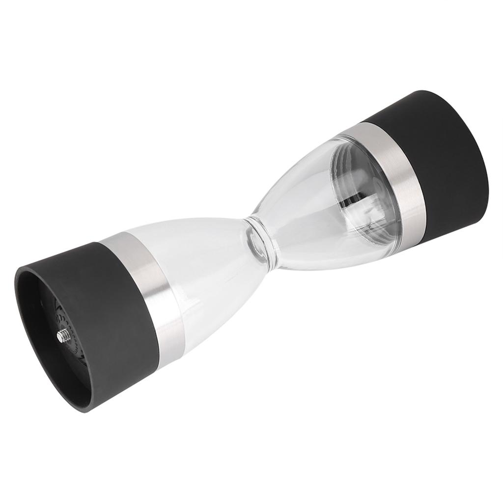 2 In 1 Double Ended Manual Kitchen Salt & Pepper Mill Grinder Adjustable Ceramic Rotor Black