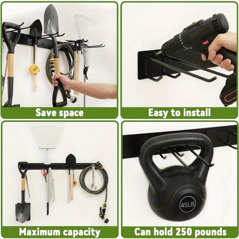 1Pc Wall-Mounted Metal Tool Holder - Multi-Use Garage & Garden Rack for Shovels Rakes Brooms - Heavy-Duty Iron Storage Hooks
