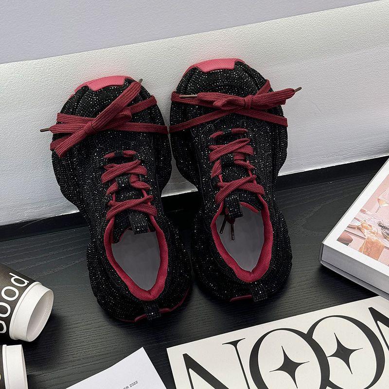 Sneakers Sport Casual Mode Strass Dikke Zool Schoenen Antislip Hardloop Comfort Dames Schoenen Glanzend Tennis Chunky Schoenen 38 black