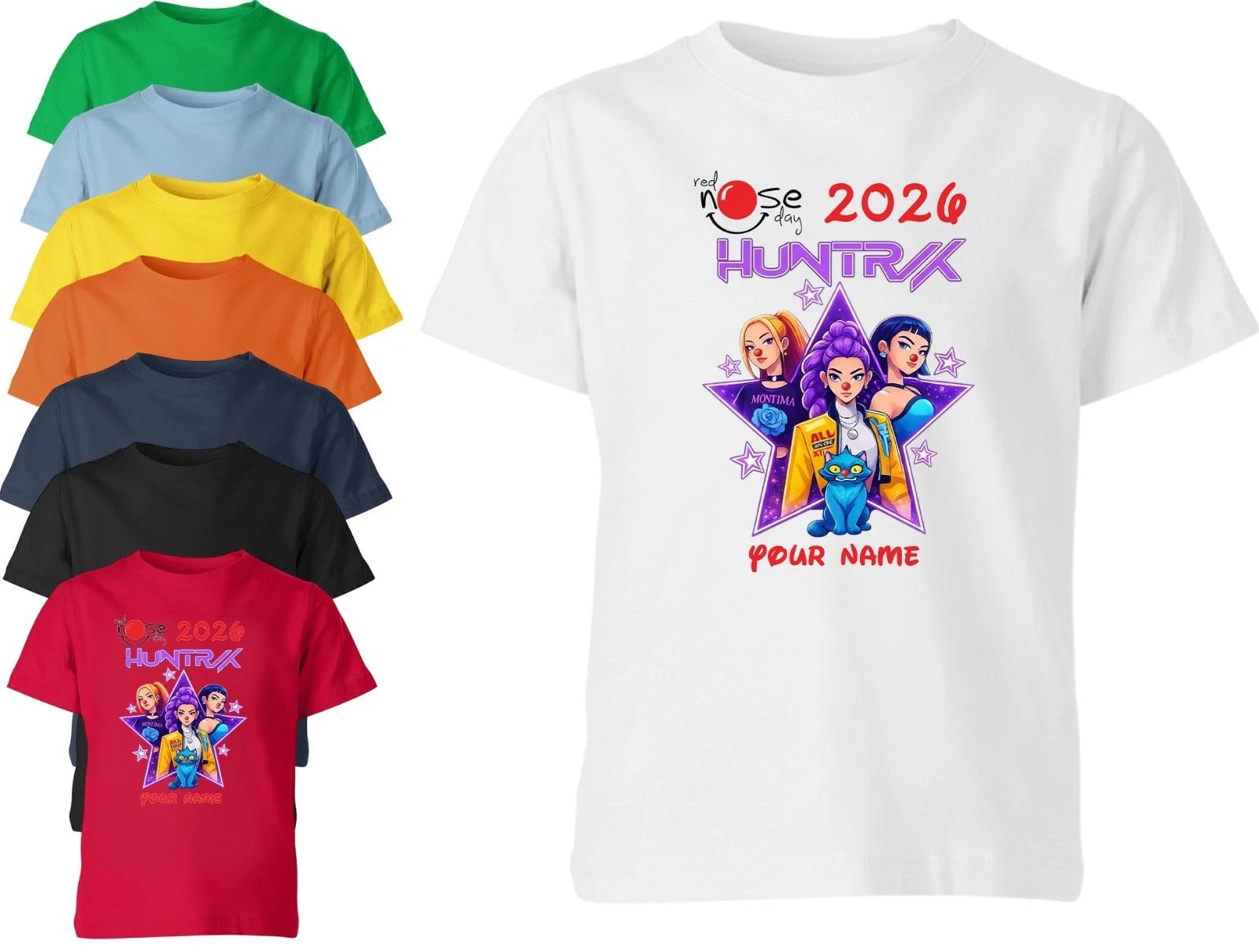 

Personalised Red Nose Day T Shirt Boys Girls Unisex Kids Rumi Zoey Mira Charity 150