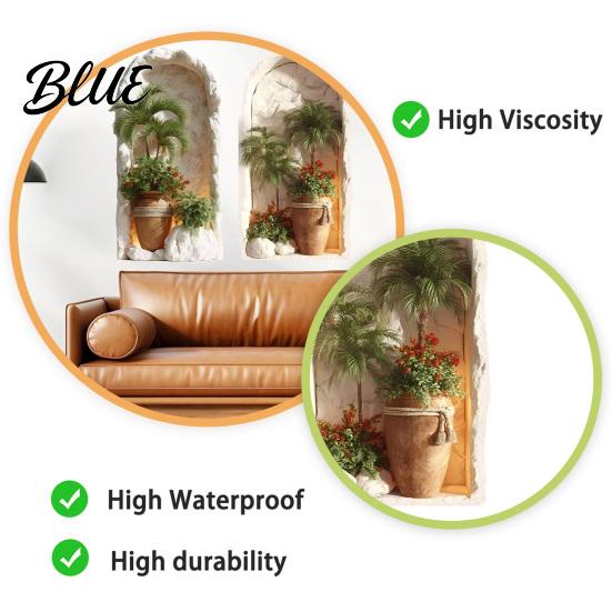 Easy Peel And Wall Sticker Decor 3D 2Pcs Stick Home Tropical Plant for Decor Arched Niche Window Decal Versatile