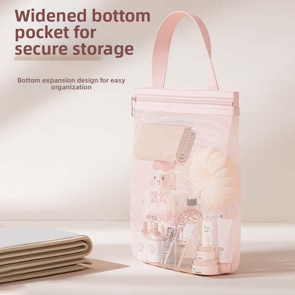 Portable Printed Mesh Bag Large Capacity Shower Organizer Cosmetic Bag Mesh Storage Bag Bath