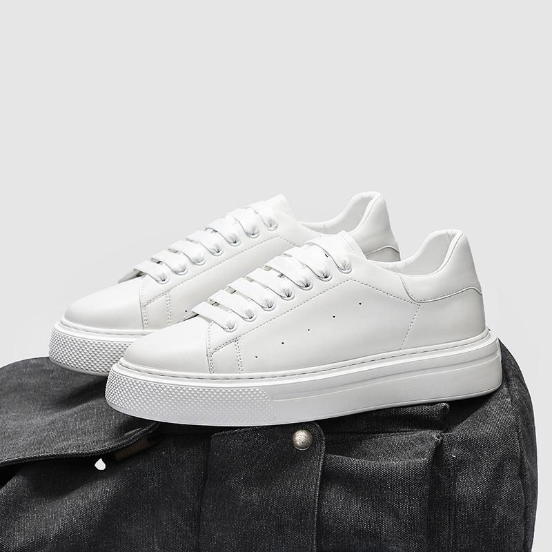 GAG Men's Board Shoes New Thick-soled Heightening White Shoes Cowhide Breathable Board Shoes Sports and Leisure Shoes Simple and Versatile