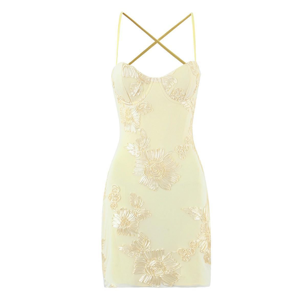 

2026 Chic Sweet 3D Floral Steel Support Slimming Evening Gown with Open Back Small жёлтый