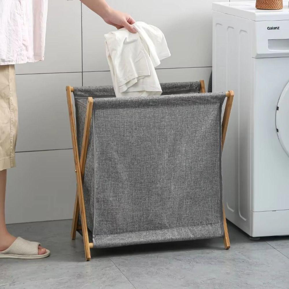 Bamboo Bracket Laundry Basket Foldable Dirty Clothes Organizer Collapsible Clothes Bins  Home