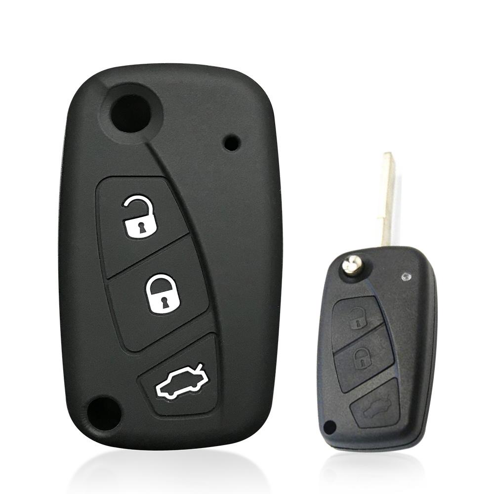 Soft Silicone Key Holder Cover For Fiat Grande Punto Panda Lancia Stilo Bravo 500 Ducato 3Buttons Filp Folding Car Accessories