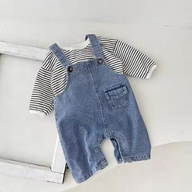 Herbst Baby Trägerhose Kleinkind Jungen Locker Geschnitten Blaue Strampler Säugling Mädchen Oberbekleidung Blaue Hosen