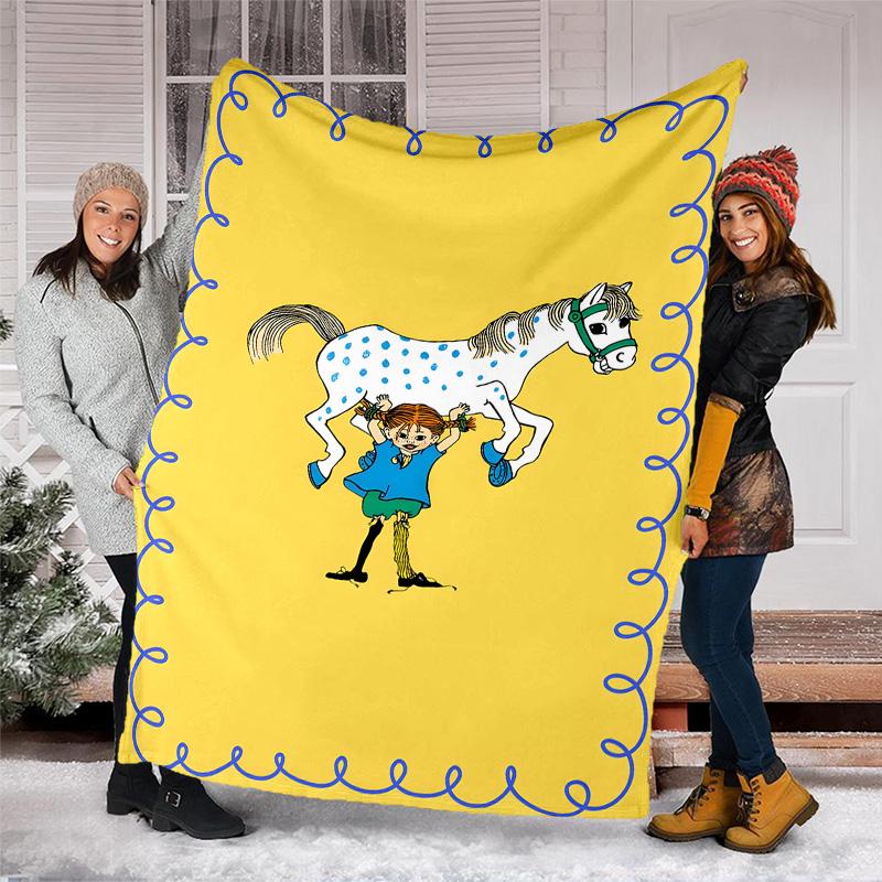 1pc Pippi Longstocking2 Theme Soft Flannel Throw Blanket - Digital Print, Polyester, Cozy for All Seasons, Perfect for Outdoor, and Travel