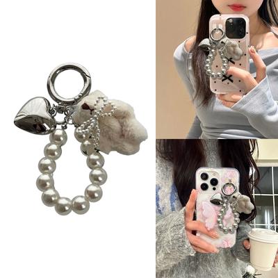 Heart Plush Bear Charm Keychains Sweet Lovely Pendant Hangings Ornament Keyring Backpack Decoration for Women Girls