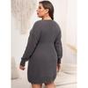 Plus Size Women's Clothing Autumn Winter New V-Neck Knitted Sweater Dress Hand-Crocheted Flower Patchwork Waist Dress