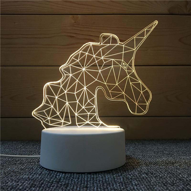 Rose Ring Diamond Little Fat Pig Unicorn 3d Vision Night Light Usb Straight Plug