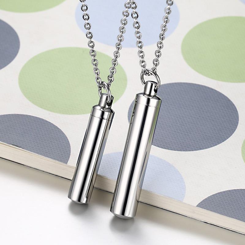 LETAPI Men Woman Capsule Pendant Necklace Silver Color Open Cylindrical Pendants Stainless Steel Remembrance Jewelry