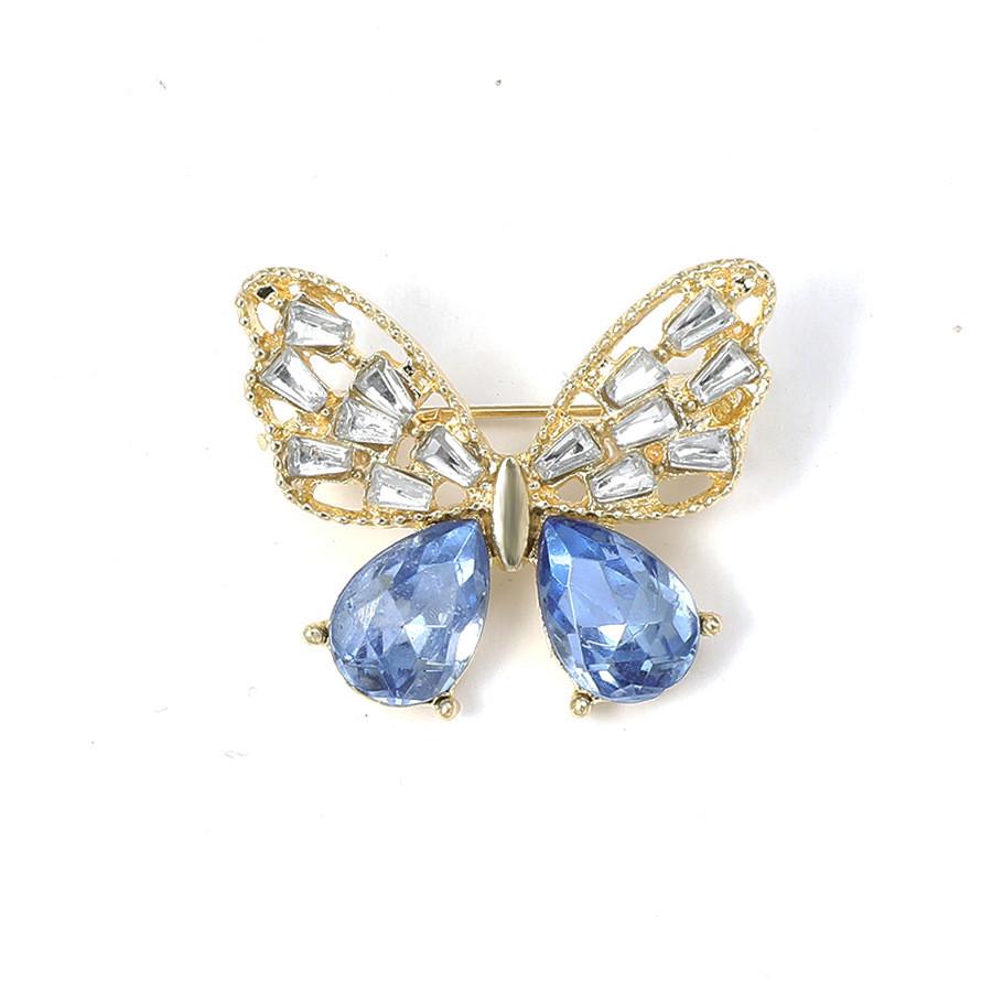 Pinkdudu Artistic Butterfly Brooch Delicate Filigree Design with Sapphire Blue Crystals Ethereal PD18651