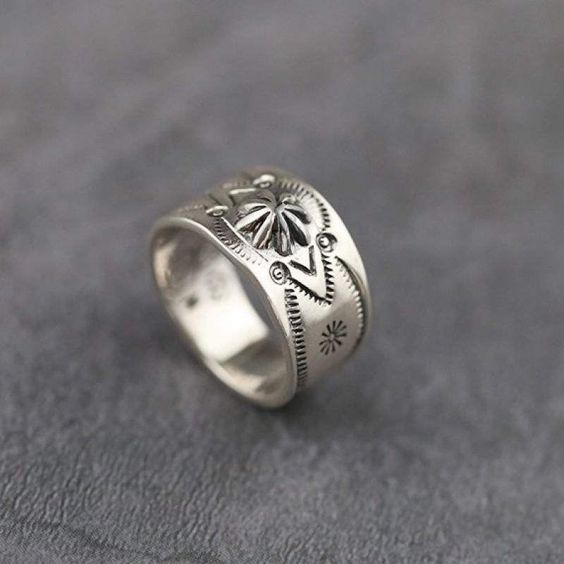 Adjustable Open Ring Men Women Vintage Floral Geometric Design Plated Handcrafted Flower Petal Band