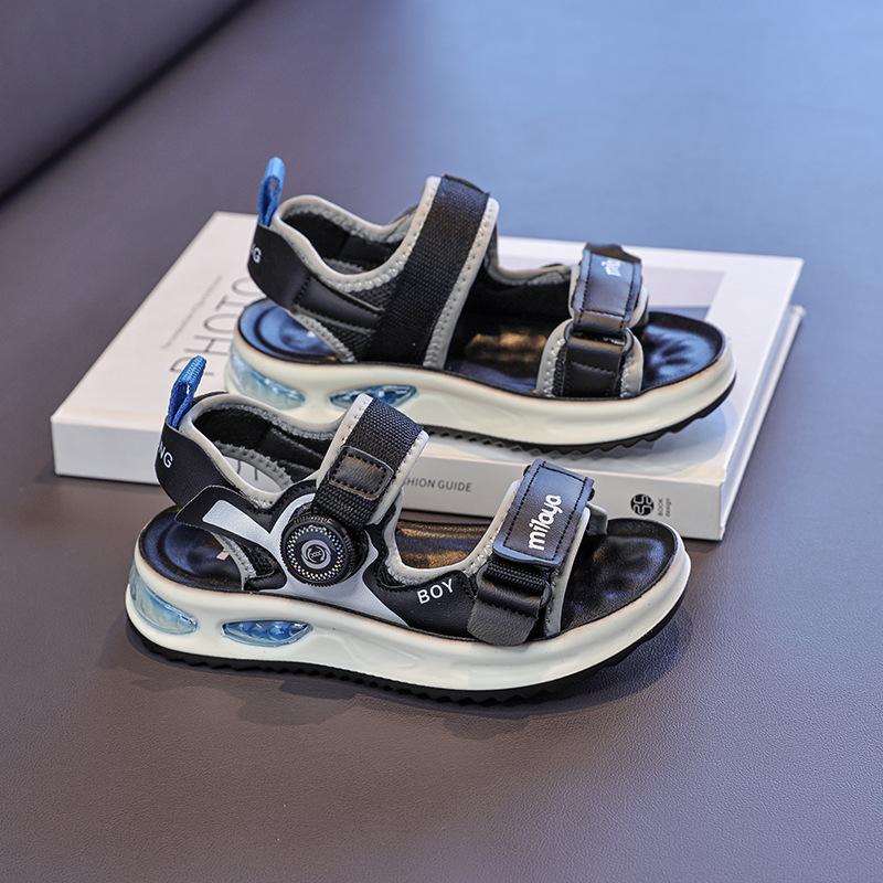Boys Summer Sandals Non Slip Breathable Soft Sole Sports Sandals Elastic Strap Beach Shoes with Buckle for Kids